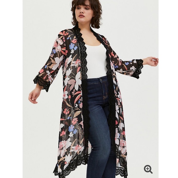 torrid Tops - NWT TORRID Floral Chiffon Crochet Kimono